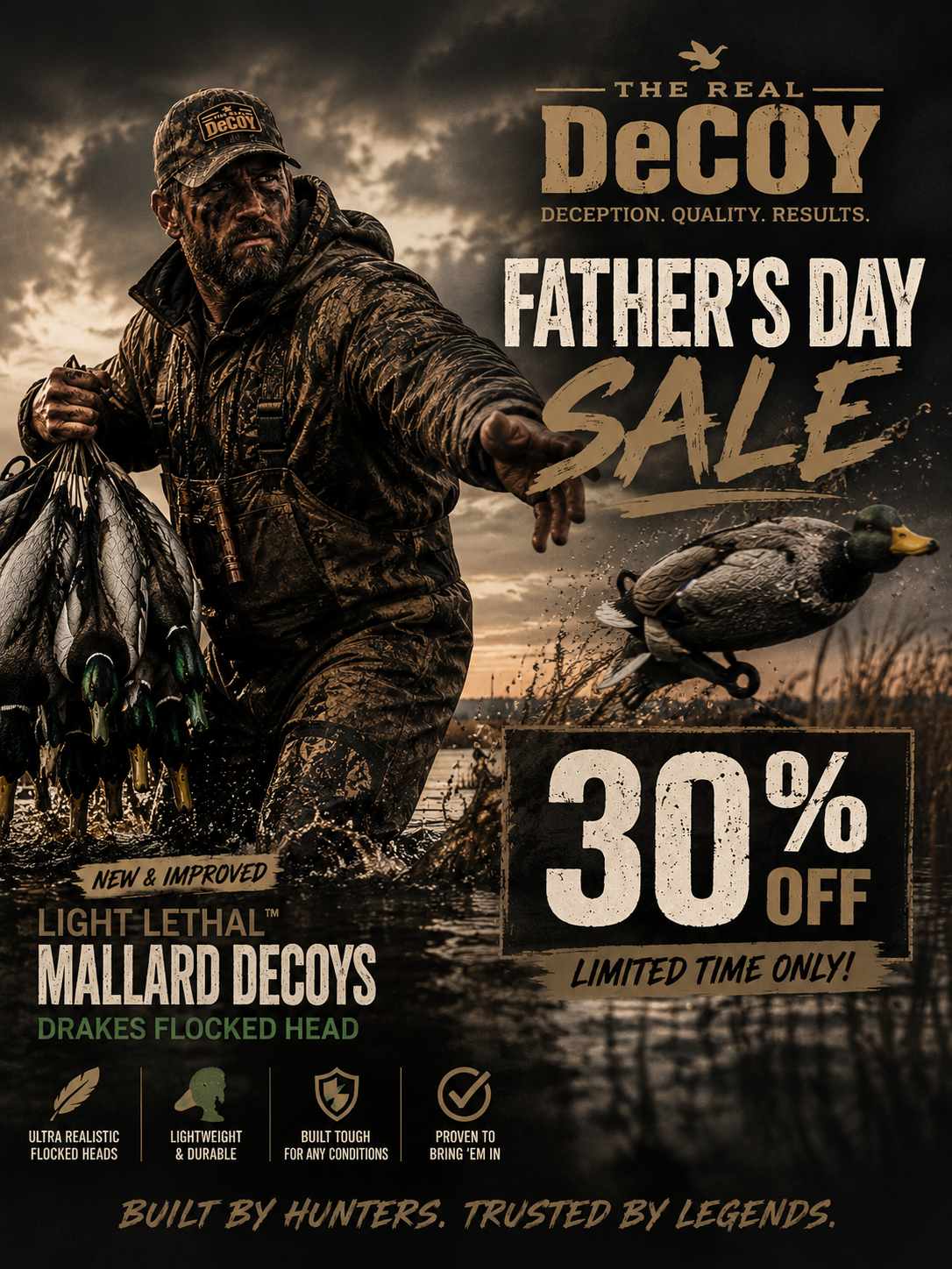 Light & Lethal Mallard Decoys, Drakes Flocked Head 30% OFF